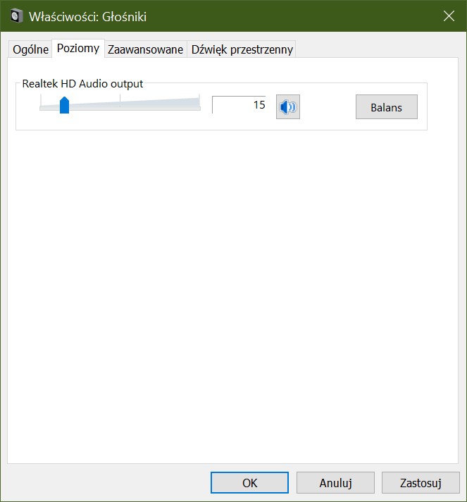 poziomy audio w Windows