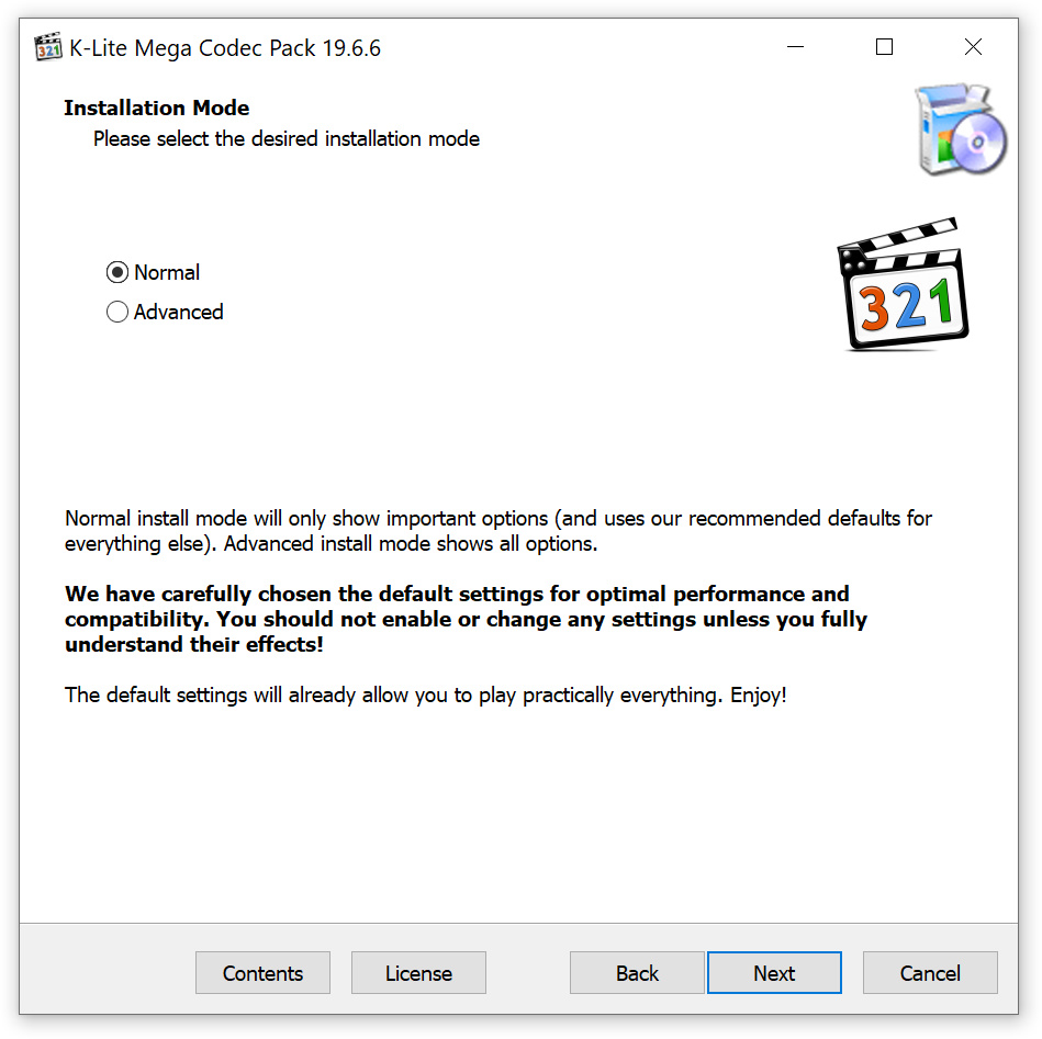 Instalacja kodeków K-Lite - Normal